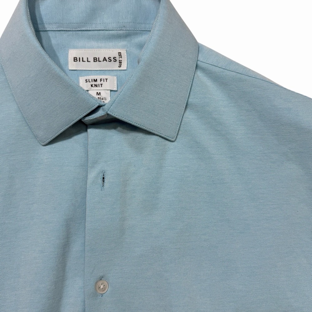 Bill Blass Slim Fit Knit Dress Shirt Mens M Light Blue Stretch 15 32/33